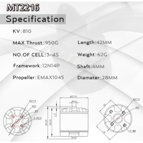 EMAX Silnik MT2216 810KV CW 228W - ciąg 950g