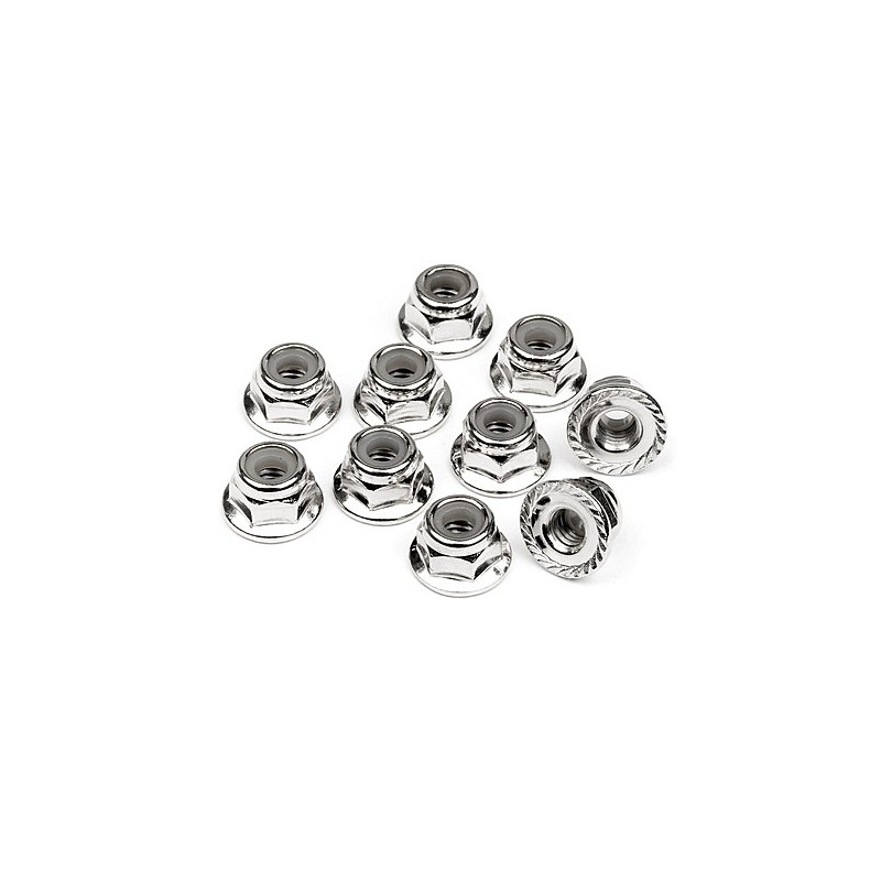 HPI RACING SERRATED FLANGE LOCK NUT M4 (SILVER/10pcs)