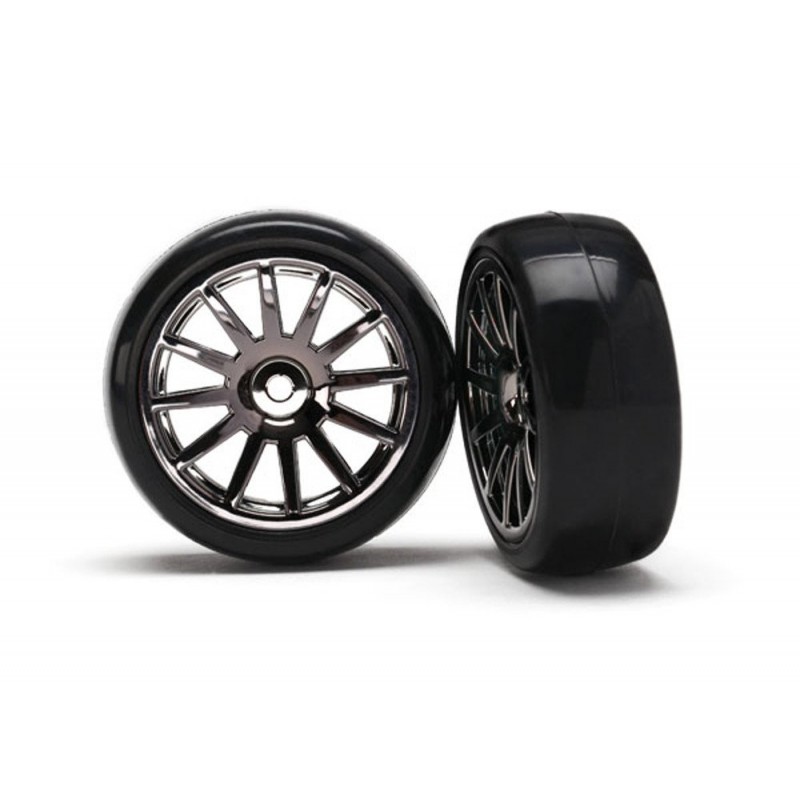 TRAXXAS Koła 2szt. / Tires & wheels (12-spoke black chrome, slick)