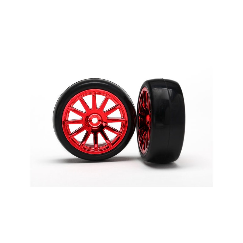 TRAXXAS Koła 2szt. / Tires & wheels (12-spoke red chrome, slick)