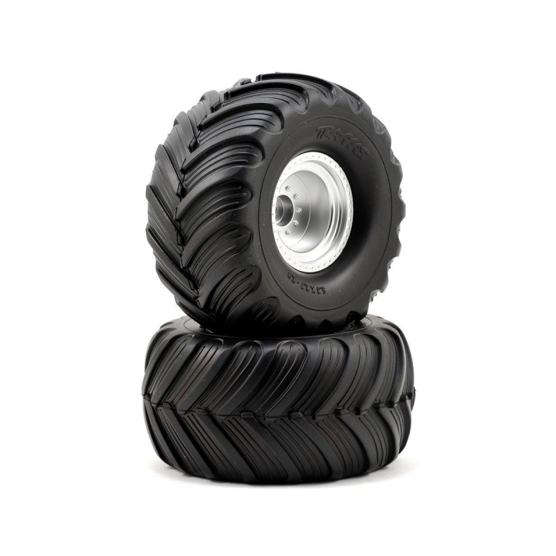 TRAXXAS Koła 2szt. Satin Chrome Wheels + Terra Groove Dual Profile Tires