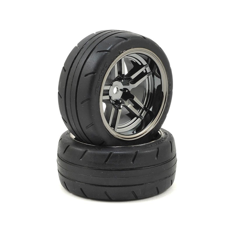 TRAXXAS Koła 2szt. / Tires & Split-spoke black chrome wheels 1.9"