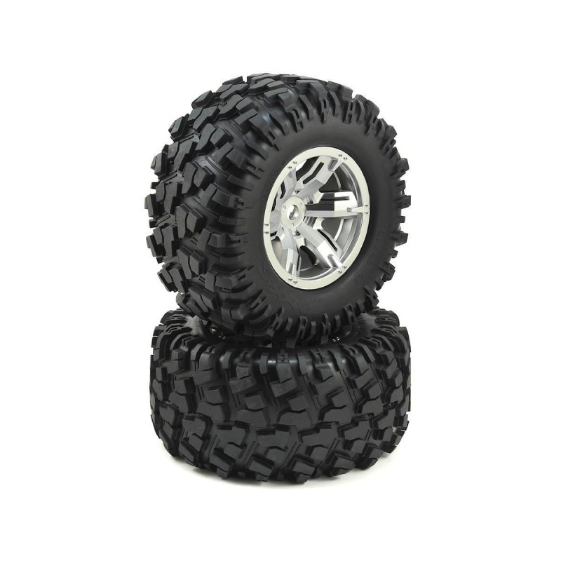 TRAXXAS Koła 2szt. X-Maxx satin chrome wheels, Maxx AT tires 1/5