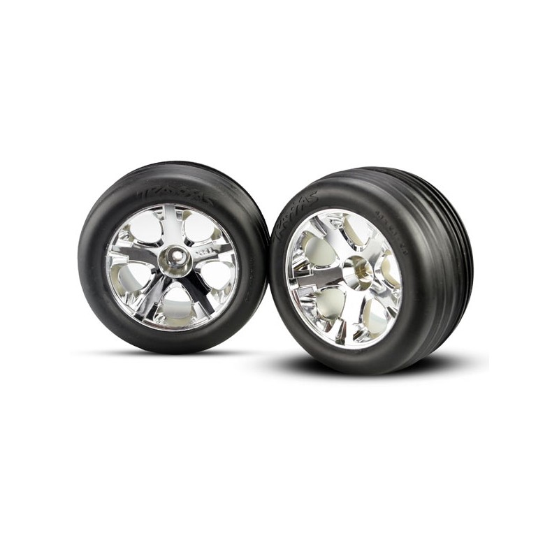 TRAXXAS Koła na przód 2szt. / 2.8" All-Star Chrome Wheels & Ribbed Tires do Rustler