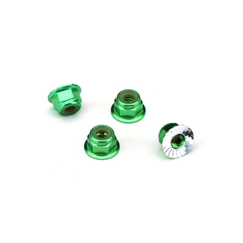 TRAXXAS Nakrętki samohamowne M4 - Nuts, aluminum, flanged (Zielone)