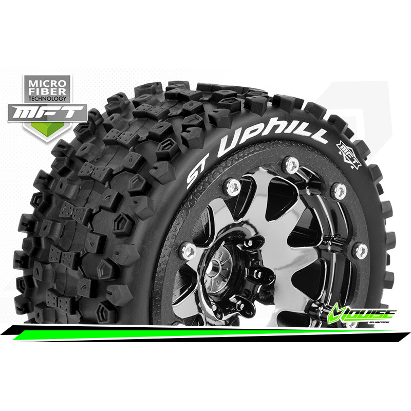 LOUISE RC Koła 2szt. ST-UPHILL 1/2" OS Tire Set Mounted Sport Black Chrome 2.8 Bead Lock Wheels - Hex 12mm
