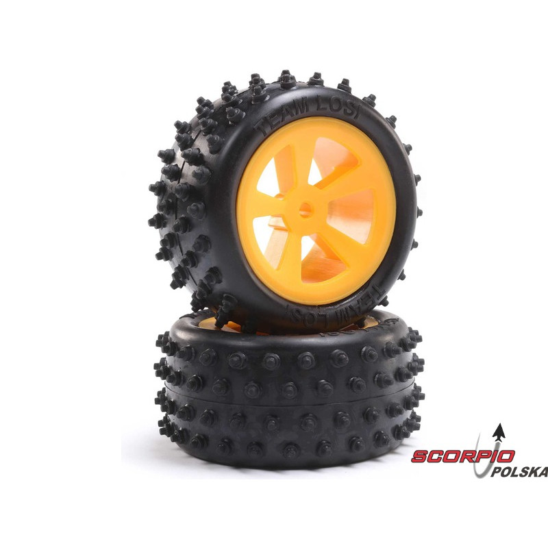 Losi koło tylne z oponą 4 Row, pomarańczowe (2): Mini JRX2