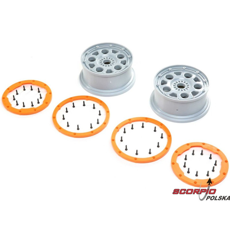 Losi DBXL-E 2.0: Felga koła srebrna, pomarańczowy bead lock (2)
