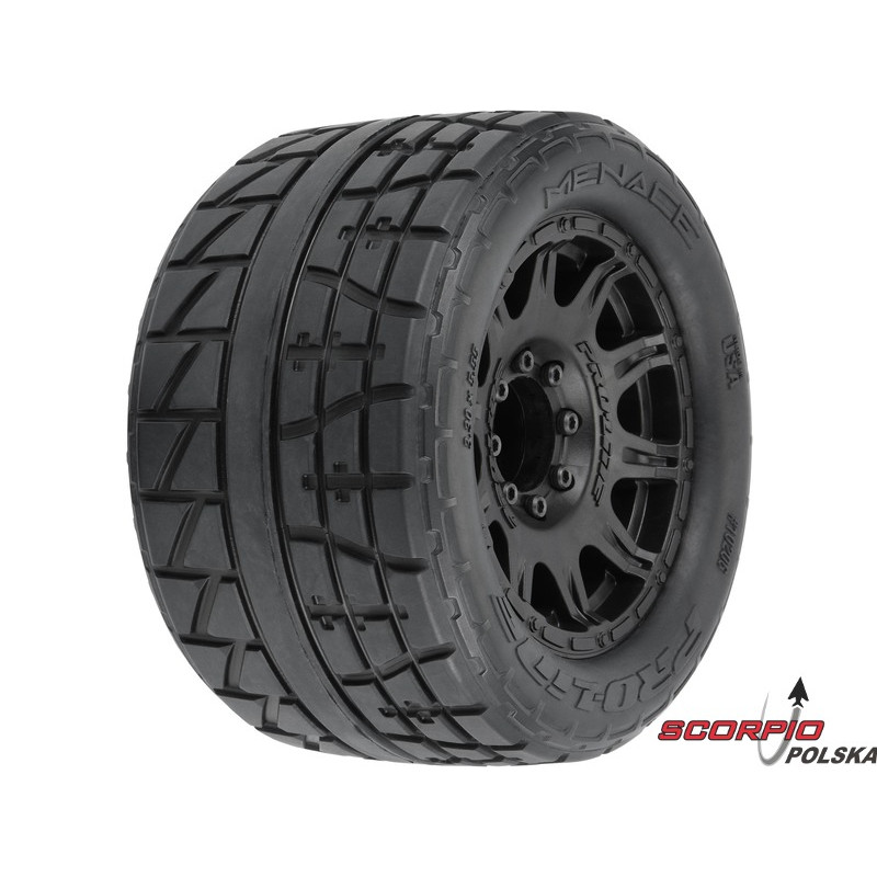 PRO-LINE koło 3.8" 1:8, opona Menace HP BELTE, czarna felga H17 (2)