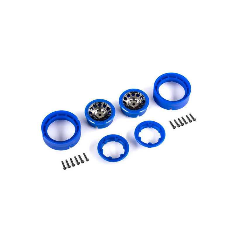 TRAXXAS Felgi Beadlock 1.0" TRX-4M (Chrom / Niebieskie) (2 szt.)