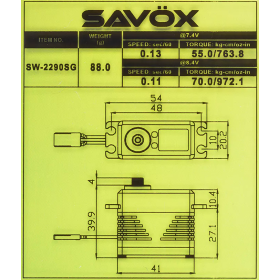 SAVOX Serwo bezszczotkowe Standard SW-2290SG HV IP67 81g (70kg/0,11sec/8,4V)