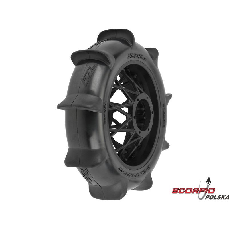 PRO-LINE koło 1:4, opona Roost MX Sand/Snow Paddle tylne, czarna felga (1): PROMOTO-MX