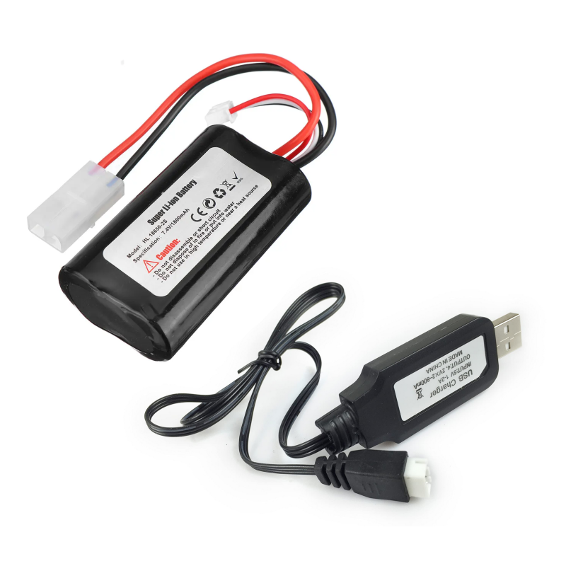 HENG LONG Zestaw - Akumulator 7,4V 1800mAh LiIon TAMIYA + Ładowarka USB do czołgów 1/24