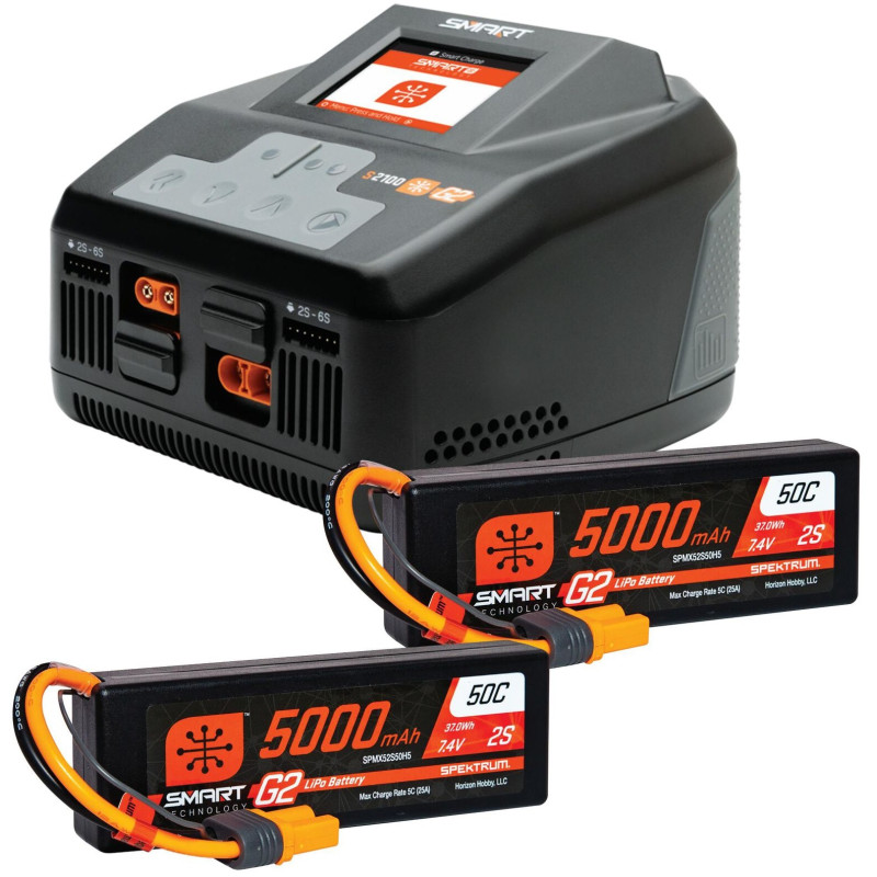 SPEKTRUM Smart Powerstage G2 4S: 5000mAh 2S LiPo (2 szt.) + S2100