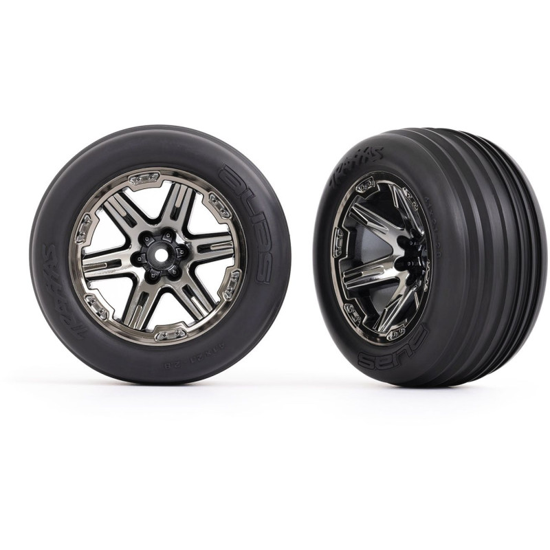 TRAXXAS Koła przednie / Tires Alias - RUSTLER (Czarny chrom)