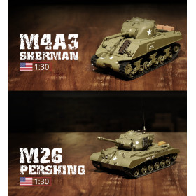 Zestaw Czołgów HENG LONG M4A3 Sherman i M26 Pershing 1/30 2.4GHz (walka IR/dźwięk)