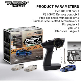 Turbo Racing 1/76 C64 DRIFT RC Car RTR (Metallic blue)