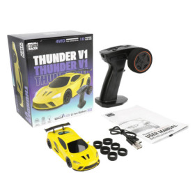MODSTER Mini Racer Thunder V1 1/40 4WD (Żółty) + Oświetlenie + Opony drift i gumowe