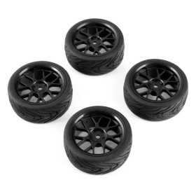 Koła YEAH RACING Spec T CS Wheel Offset 3 Black w/Tire Touring 1/10 (4szt.)