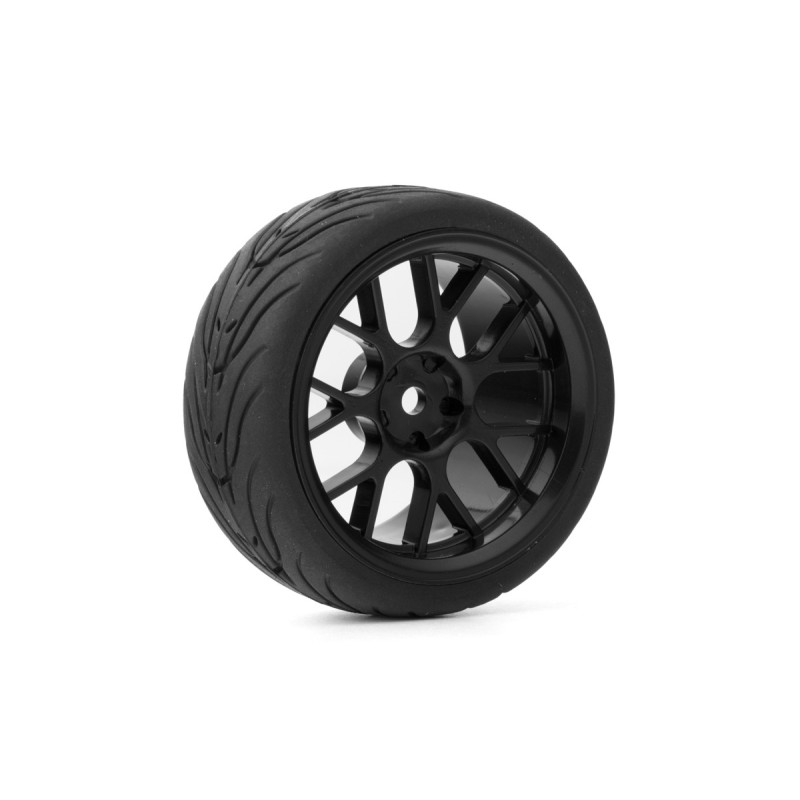 Koła YEAH RACING Spec T CS Wheel Offset 3 Black w/Tire Touring 1/10 (4szt.)